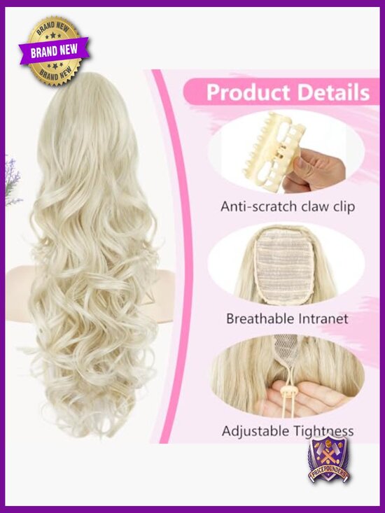 24 Inch Long Curly Wavy Claw Clip Ponytail Extension Hairpiece main image 5